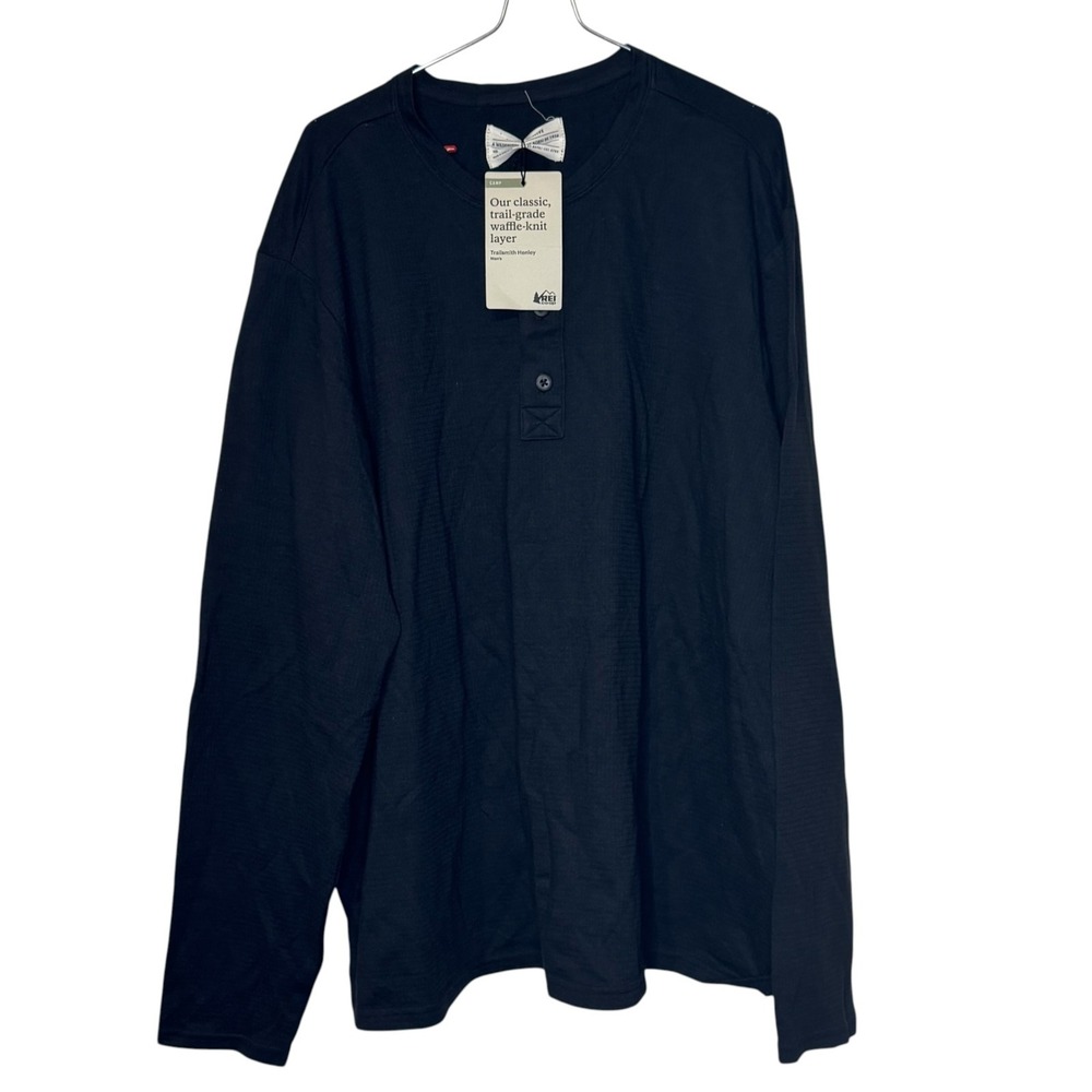REI Mens Trailsmith Henley Long Sleeve Waffle Knit T-Shirt Black XL NWT 236310